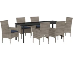Lauko baldų komplektas Stalo ir kėdžių komplektas su pagalve 7 pcs Pilka PE ratanas