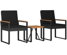 Lauko baldų komplektas su pagalve 3 pcs Juoda poliratanas