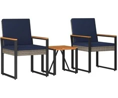 Lauko baldų komplektas su pagalve 3 pcs Pilka ir tamsiai mėlyna