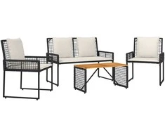 Lauko baldų komplektas su pagalve 4 pcs Juoda ir kreminė balta