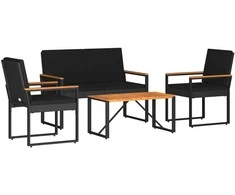 Lauko baldų komplektas su pagalve 4 pcs Juoda poliratanas