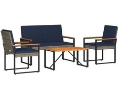 Lauko baldų komplektas su pagalve 4 pcs Pilka ir tamsiai mėlyna