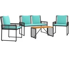 Lauko baldų komplektas su pagalve 4 pcs Juoda ir turkio