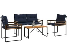 Lauko baldų komplektas su pagalve 4 pcs Tamsiai mėlyna