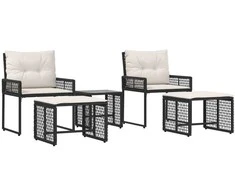 Lauko baldų komplektas su pagalve 5 pcs Juoda ir Balta