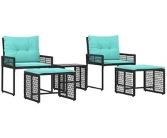 Lauko baldų komplektas su pagalve 5 pcs Juoda ir turkio