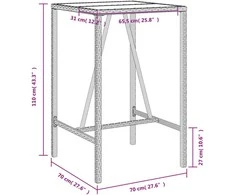 Lauko baro stalas, rudos spalvos, 70x70x110cm, poliratanas