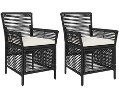 Lauko kėdė su pagalve 2 pcs Juoda ir kreminė poliratanas