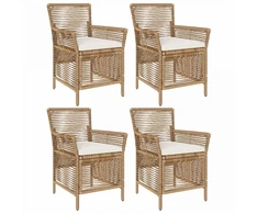 Lauko kėdė su pagalve 4 pcs Bežinė ir kreminė poliratanas