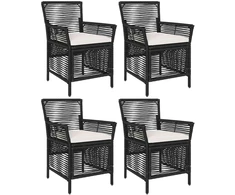 Lauko kėdė su pagalve 4 pcs Juoda ir kreminė poliratanas
