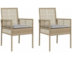 Sodo Kėdė su pagalve 2 pcs Smėlio 55 x 53 x 85 cm poliratanas