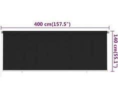 Lauko roletas, 405 (plotis) x 140 (aukštis) cm, juodos spalvos, HDPE