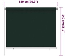 Lauko roletas, 185 (plotis) x 140 (aukštis) cm, tamsiai žalios spalvos, HDPE