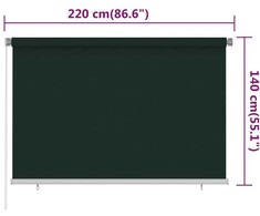 Lauko roletas, 225 (plotis) x 140 (aukštis) cm, tamsiai žalios spalvos, HDPE