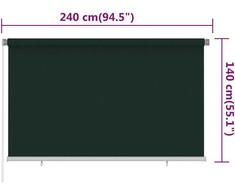 Lauko roletas, 245 (plotis) x 140 (aukštis) cm, tamsiai žalios spalvos, HDPE