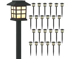 Lauko saulės šviestuvai su žemės kuolu 24 pcs Šilta balta PP