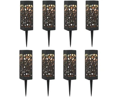 Lauko saulės šviestuvai su žemės kuolu 8 pcs Šilta balta 29 cm