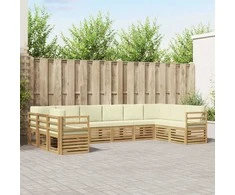 Lauko sofos komplektas 10 pcs Balta ir kreminė Poliesteris
