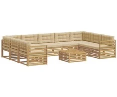 Lauko sofos komplektas 10 pcs Balta ir kreminė Poliesteris