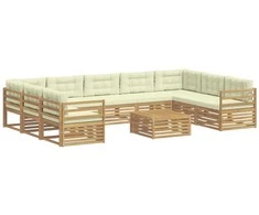 Lauko sofos komplektas 10 pcs Balta ir kreminė Poliesteris
