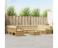 Lauko sofos komplektas 10 pcs Balta ir kreminė Poliesteris