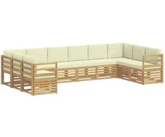 Lauko sofos komplektas 10 pcs Balta ir kreminė Poliesteris