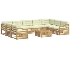 Lauko sofos komplektas 10 pcs Balta ir kreminė Poliesteris