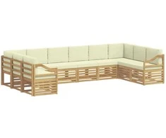 Lauko sofos komplektas 10 pcs Balta ir kreminė Poliesteris