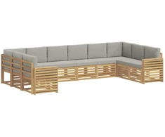 Lauko sofos komplektas 10 pcs Balta ir šviesiai pilka