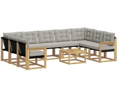 Lauko sofos komplektas 10 pcs Balta ir šviesiai pilka