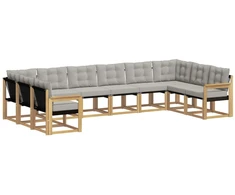 Lauko sofos komplektas 10 pcs Balta ir šviesiai pilka