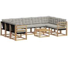 Lauko sofos komplektas 10 pcs Balta ir šviesiai pilka