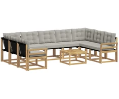 Lauko sofos komplektas 10 pcs Balta ir šviesiai pilka