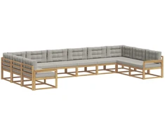 Lauko sofos komplektas 10 pcs Balta ir šviesiai pilka