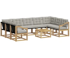 Lauko sofos komplektas 10 pcs Balta ir šviesiai pilka