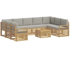 Lauko sofos komplektas 10 pcs Balta ir šviesiai pilka
