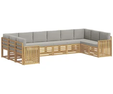 Lauko sofos komplektas 10 pcs Balta ir šviesiai pilka