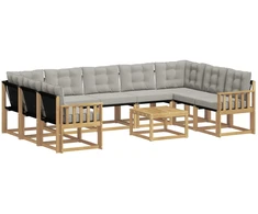 Lauko sofos komplektas 10 pcs Balta ir šviesiai pilka
