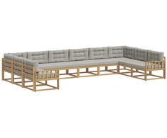 Lauko sofos komplektas 10 pcs Balta ir šviesiai pilka