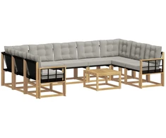 Lauko sofos komplektas 10 pcs Balta ir šviesiai pilka