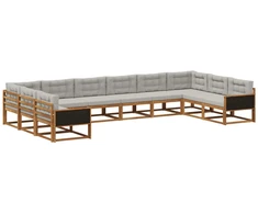 Lauko sofos komplektas 10 pcs Natūrali ir šviesiai pilka