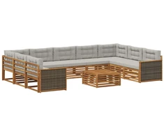 Lauko sofos komplektas 10 pcs Natūrali ir šviesiai pilka