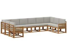 Lauko sofos komplektas 10 pcs Natūrali ir šviesiai pilka