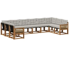 Lauko sofos komplektas 10 pcs Natūrali ir šviesiai pilka