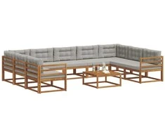 Lauko sofos komplektas 10 pcs Natūrali ir šviesiai pilka