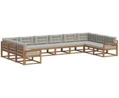 Lauko sofos komplektas 10 pcs Natūrali ir šviesiai pilka