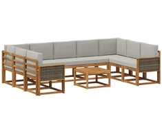Lauko sofos komplektas 10 pcs Natūrali ir šviesiai pilka