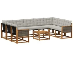 Lauko sofos komplektas 10 pcs Natūrali ir Šviesiai pilka