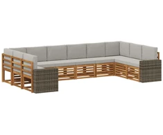 Lauko sofos komplektas 10 pcs Natūrali ir šviesiai pilka