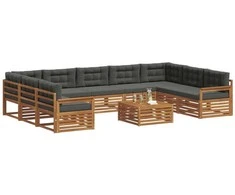 Lauko sofos komplektas 10 pcs Natūralus ir antracitas